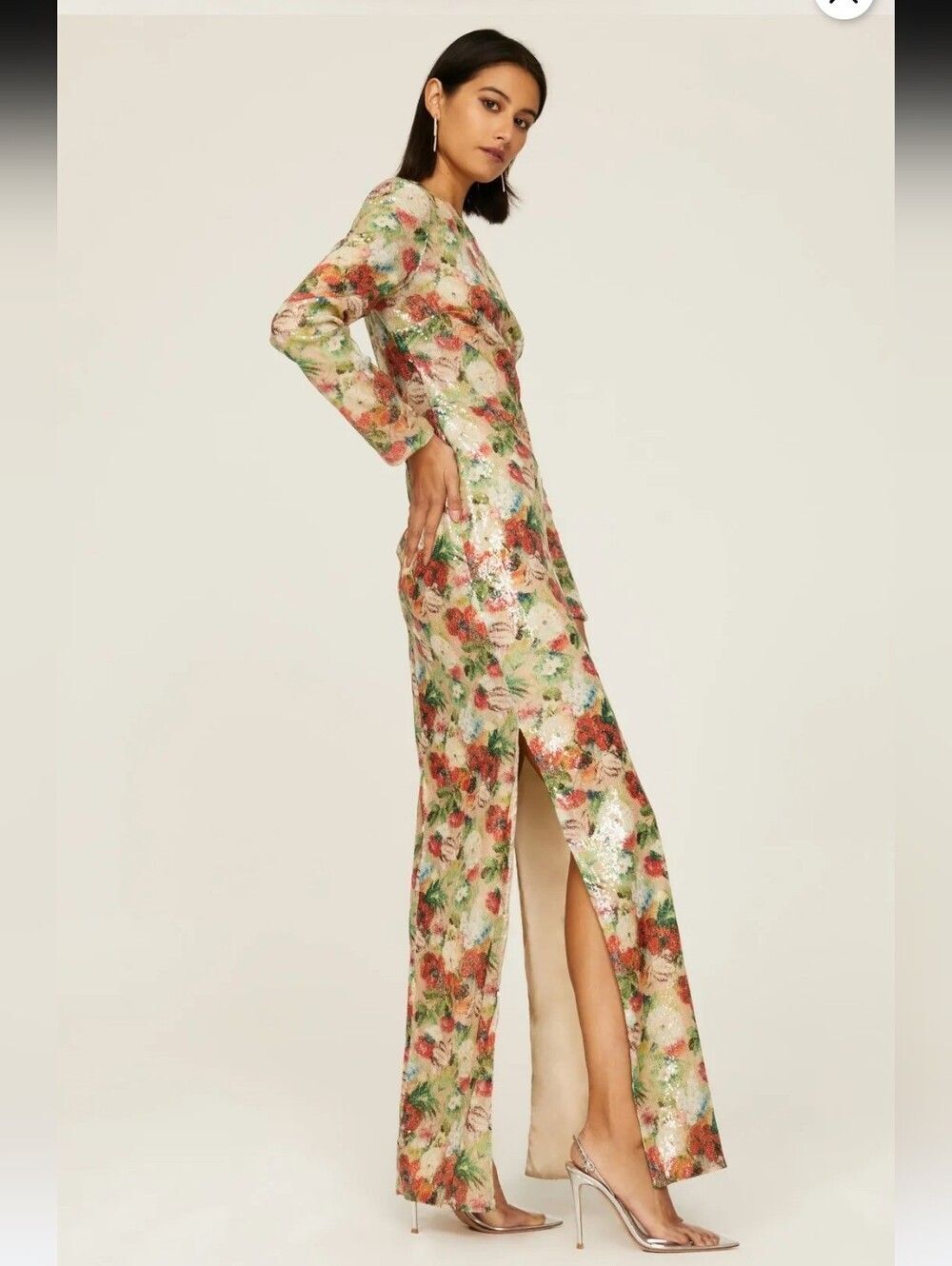 Rosetta Getty Floral Sequin Long Sleeve Maxi Size 4